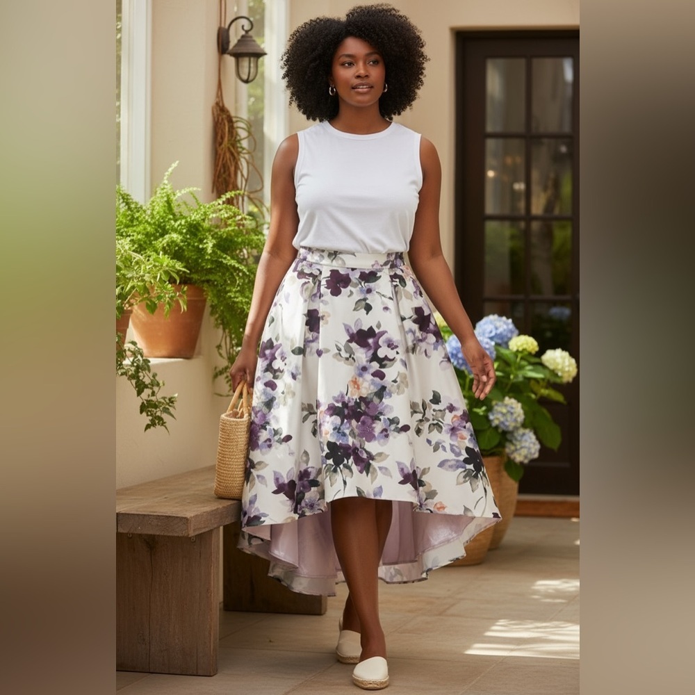 White House Black Market Floral Skirt - Purple and Black